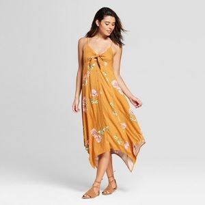 Mustard Button Down Hummingbird Floral Print Dress